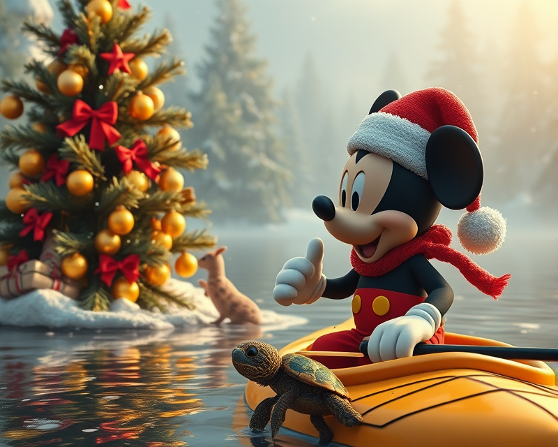 mickey mouse, christmas tree, bee, kayak, turtle